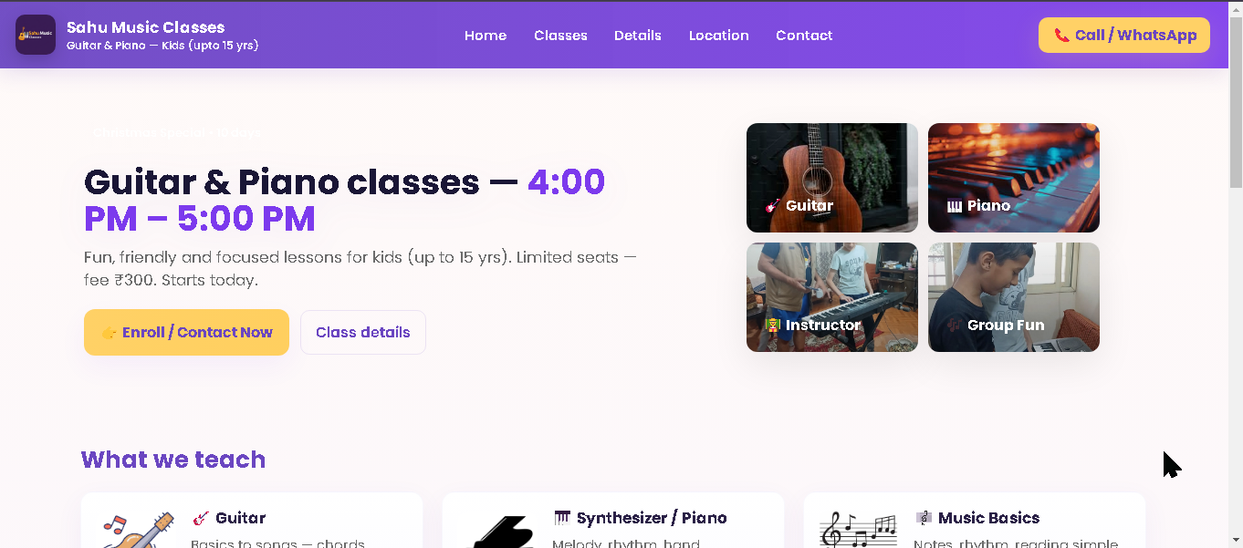 Sahu Music Classes Website